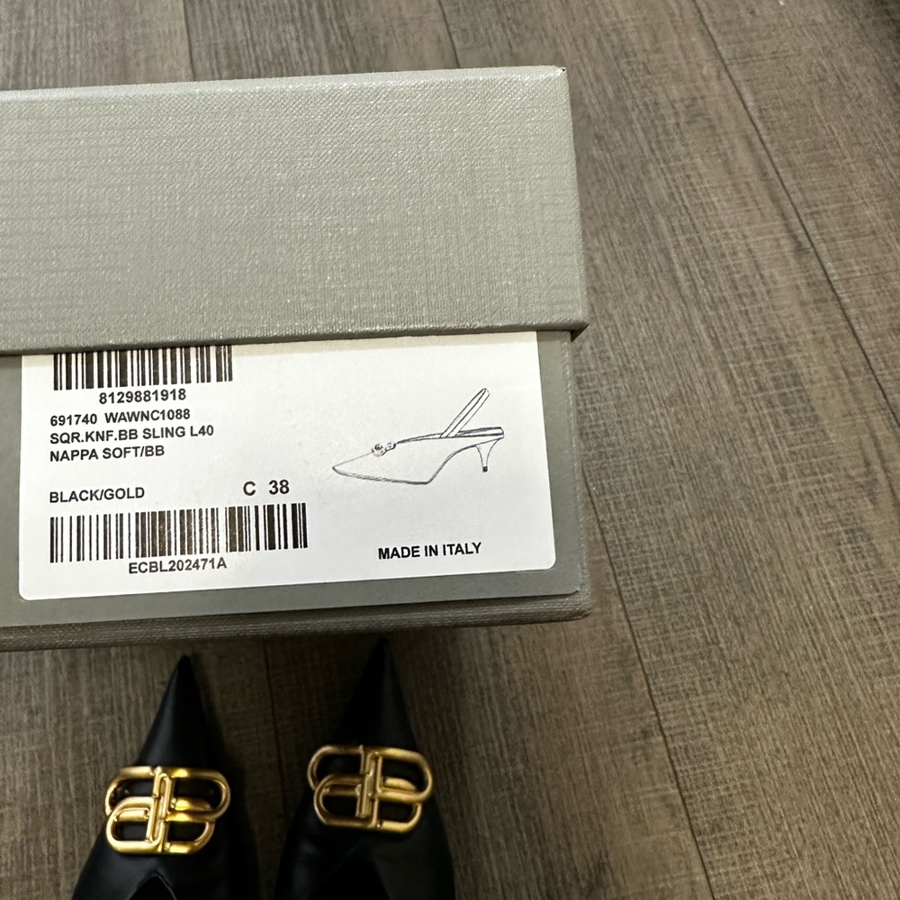 BALENCIAGA Square Knife BB Slingback Black Leather Mules - Picture 7 of 11